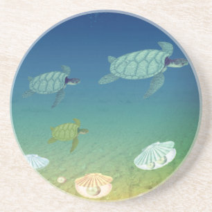 Sea turtles and shells with pearls coaster