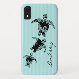 Sea Turtles Aqua Stripe with Name iPhone XR Case