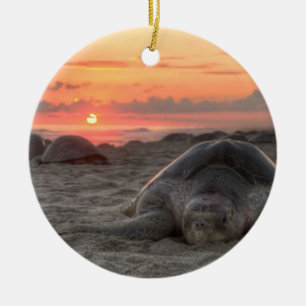 Sea Turtles at Sunset Ceramic Tree Decoration