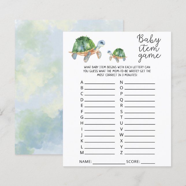 Sea turtles - Baby Item Game. Baby Shower Game (Front/Back)