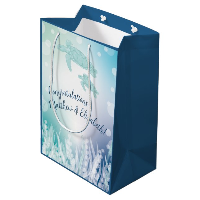 Sea Turtles Baby Shower Under the Sea Medium Gift Bag (Back Angled)