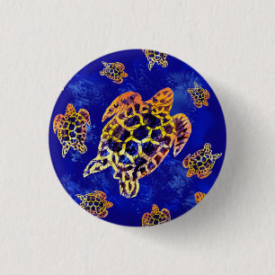 Sea Turtles Batik African Art 3 Cm Round Badge