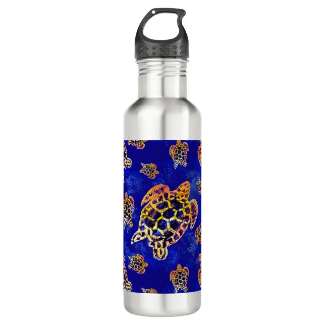 Sea Turtles Batik African Art 710 Ml Water Bottle (Front)