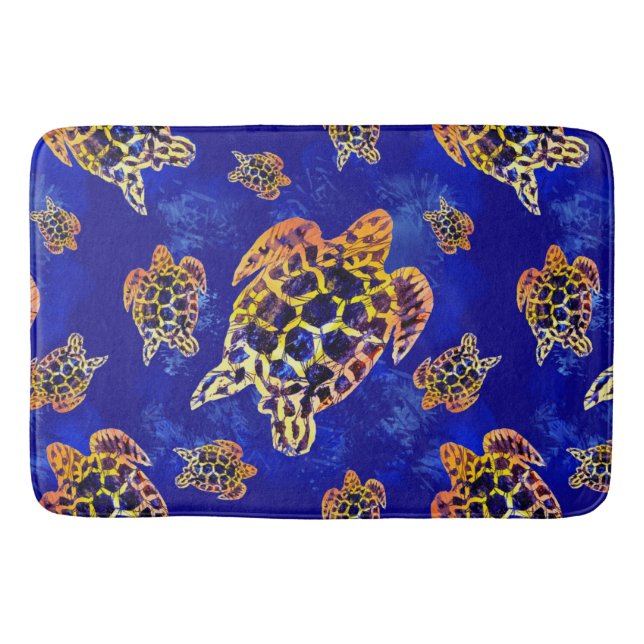 Sea Turtles Batik African Art Bath Mat (Front)