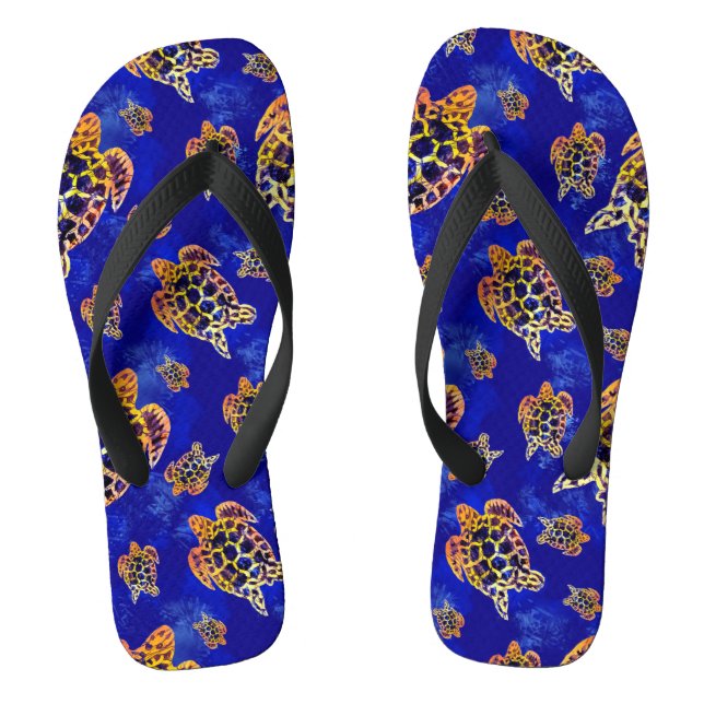 Sea Turtles Batik African Art Flip Flops (Footbed)