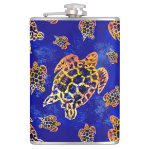 Sea Turtles Batik African Art Hip Flask