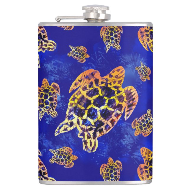 Sea Turtles Batik African Art Hip Flask (Front)