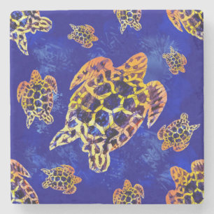 Sea Turtles Batik African Art Stone Coaster