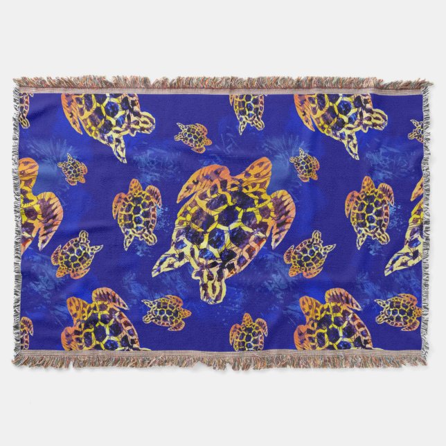 Sea Turtles Batik African Art Throw Blanket (Front)