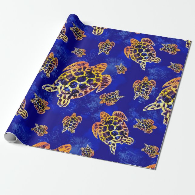 Sea Turtles Batik African Art Wrapping Paper (Unrolled)
