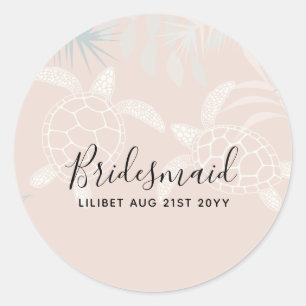 Sea Turtles Beach Coral and Turquoise Bridal Party Classic Round Sticker