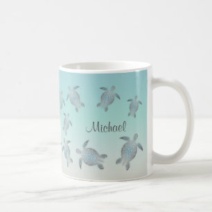Sea Turtles Beach Style Monogram Coastal Coffee Mug