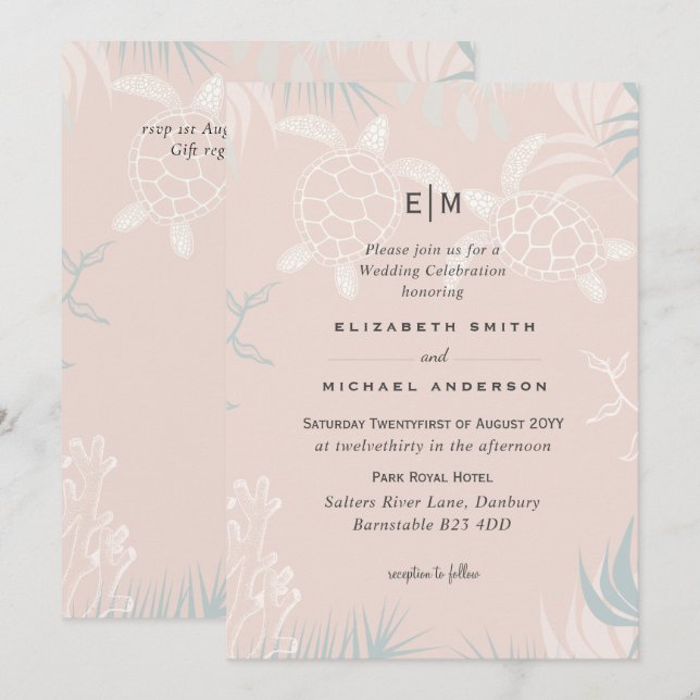 Sea Turtles BEACH Wedding Coral Teal Turquoise (Front/Back)