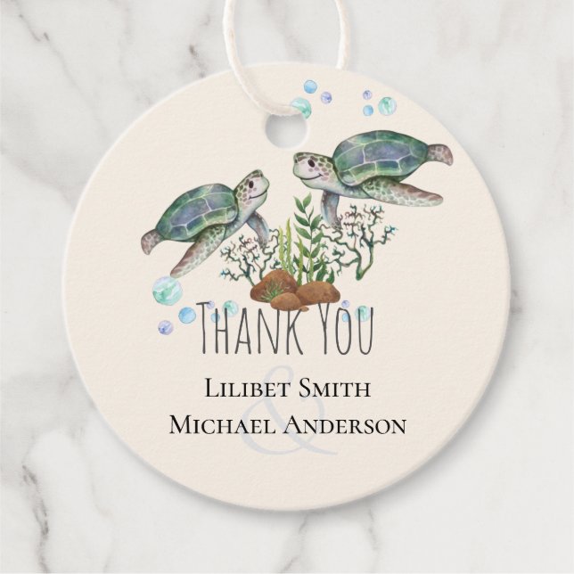 Sea Turtles Beach Wedding Favour Tags (Front)