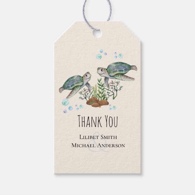 Sea Turtles Beach Wedding Gift Tags (Front)