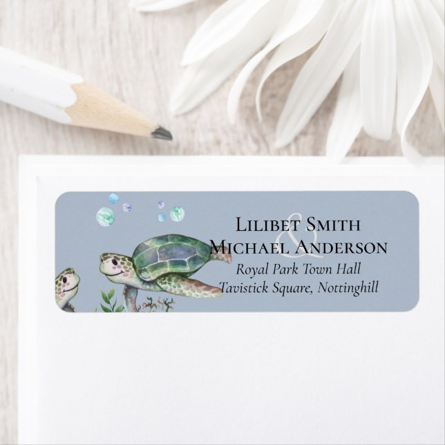 Sea Turtles Beach Wedding Label (Insitu)