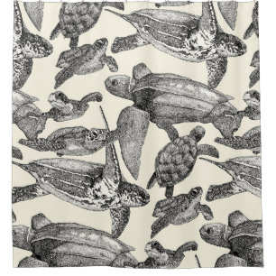 sea turtles black ivory shower curtain