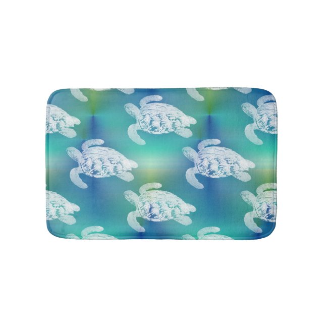 Sea Turtles Blue Aqua Bath Rug (Front)