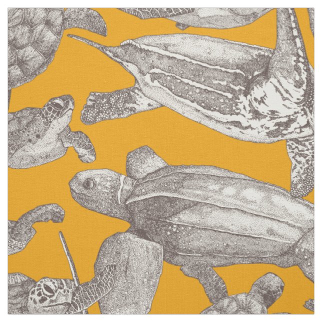 sea turtles chocolate martini marigold fabric (Swatch)