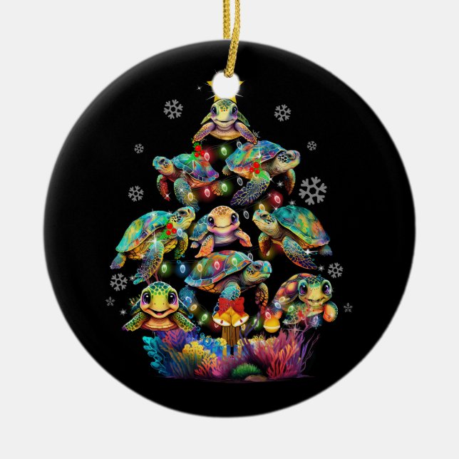 Sea Turtles Christmas Tree Ocean Life Animal Lover Ceramic Tree Decoration (Front)