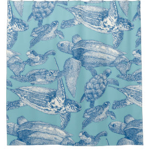 sea turtles cobalt sky blue shower curtain