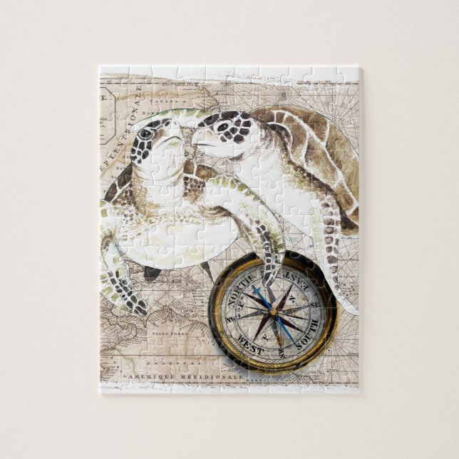 Sea Turtles Compass Map Jigsaw Puzzle (Vertical)