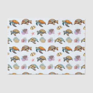 Sea Turtles, Coral Fish Marine Life Blue  Tissue Paper