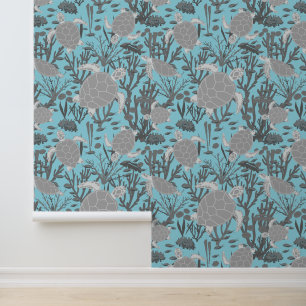 Sea Turtles Cute Blue Grey Ocean Animal Wallpaper