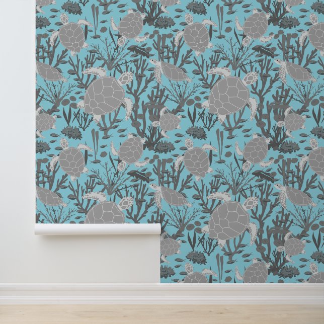 Sea Turtles Cute Blue Grey Ocean Animal Wallpaper (Application)