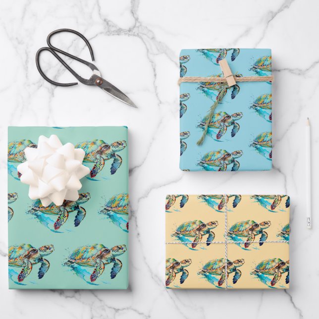 Sea Turtles Design Wrapping Paper Sets (Front)
