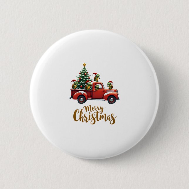 Sea Turtles Driving Christmas Tree Truck Turtle Ch 6 Cm Round Badge (Front)