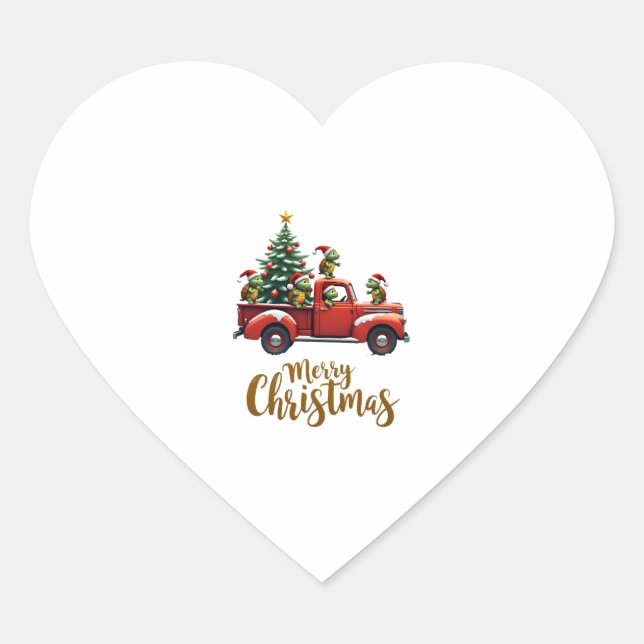 Sea Turtles Driving Christmas Tree Truck Turtle Ch Heart Sticker (Front)