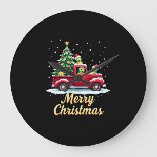 Sea Turtles Driving Christmas Tree Truck Turtle Ch Large Clock