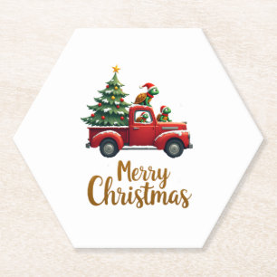 Sea Turtles Driving Christmas Tree Truck Turtle Ch Paper Coaster
