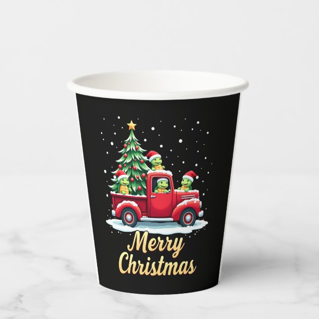 Sea Turtles Driving Christmas Tree Truck Turtle Ch Paper Cups (Front)