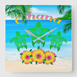 Sea Turtles Hawaiian Honu Square Wall Clock