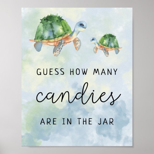 Sea turtles - How many candies baby shower game Poster (Front)
