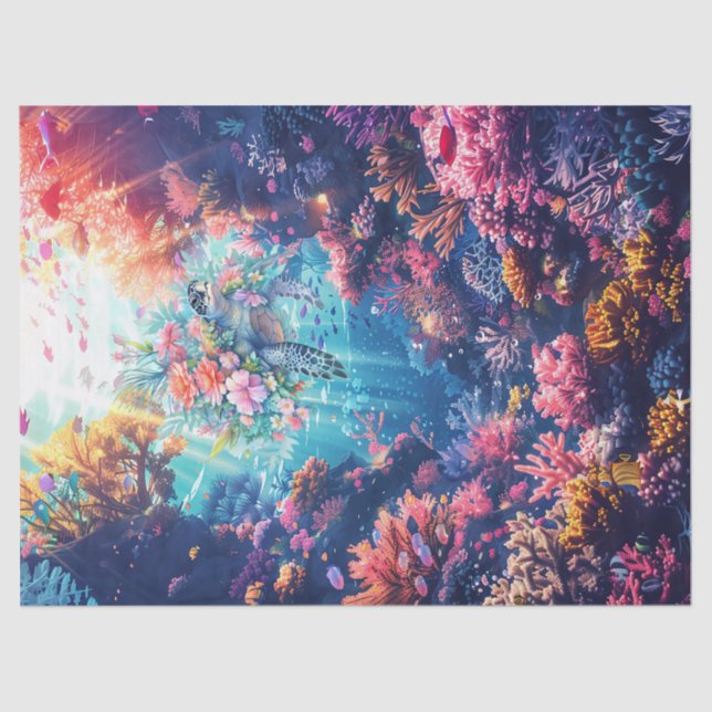 Sea Turtles In Beautiful Scenic Ocean Decoupage Tissue Paper (Front)