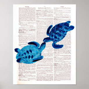 Sea Turtles in Love dictionary art Wall poster