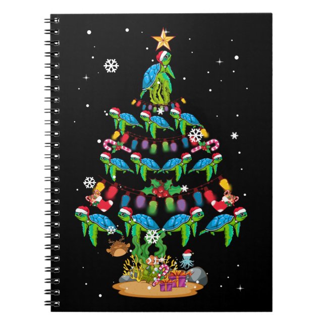 Sea Turtles Lover Xmas Sea Turtle Christmas Tree Notebook (Front)