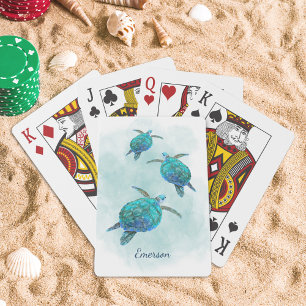 Sea Turtles Ocean Watercolor Personalised Playing Cards