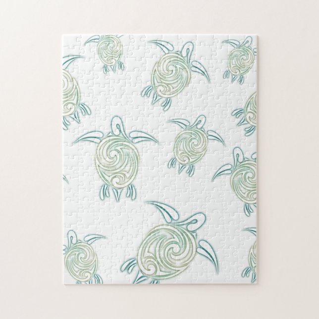 Sea Turtles Pattern White Green Jigsaw Puzzle (Vertical)