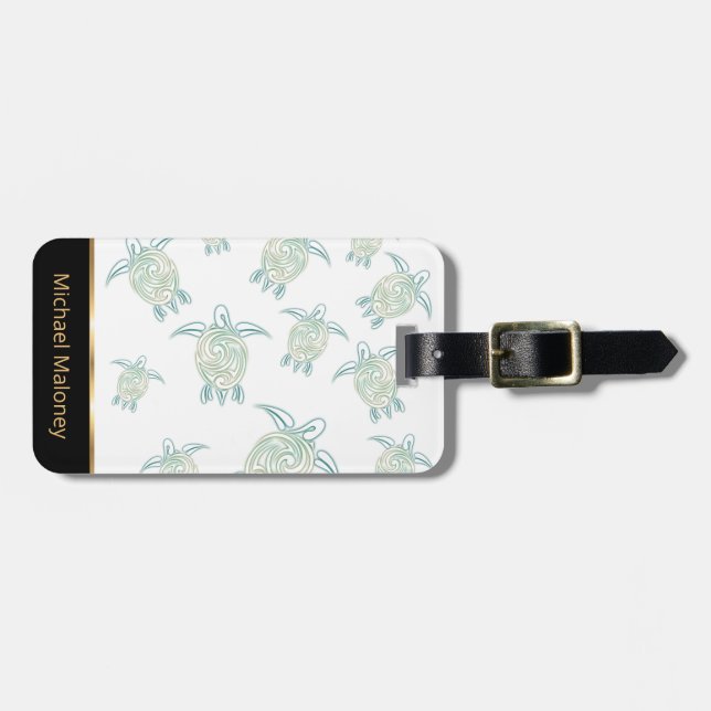 Sea Turtles Pattern White Green Luggage Tag (Front Horizontal)