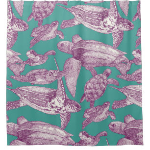 sea turtles purple turquoise shower curtain