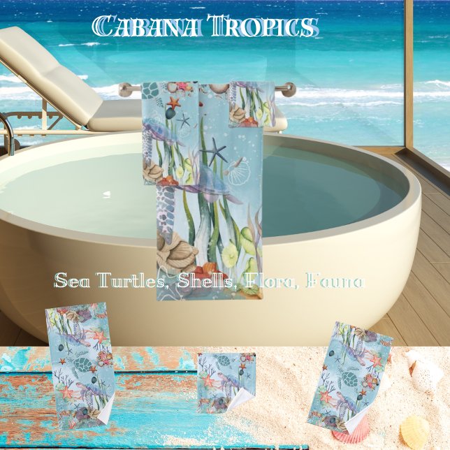 Sea Turtles, Shells, Flora & Fauna  Bath Towel Set (Creator Uploaded)