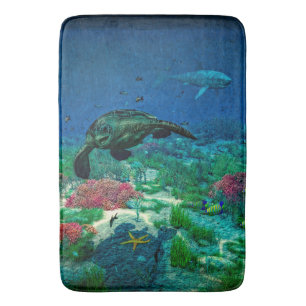 Sea turtles swim through the Mediterranean Sea Bath Mat