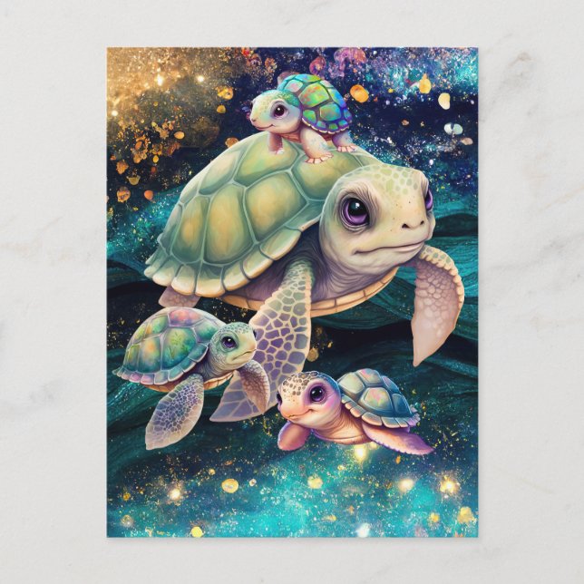 Sea Turtles Swimming in Magical Cosmic Waters Postcard (Front)