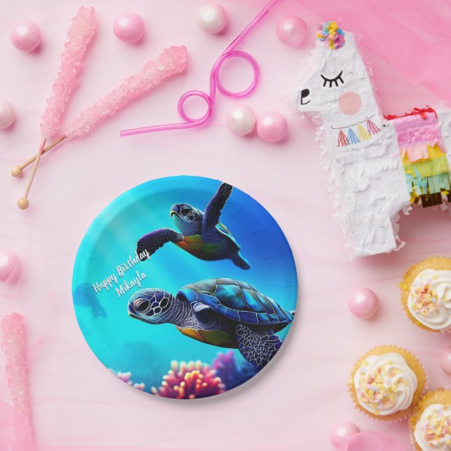  Sea Turtles Swimming Paper Plate (Party)