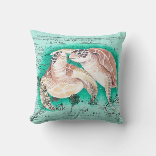 Sea Turtles Teal Cushion (Front)