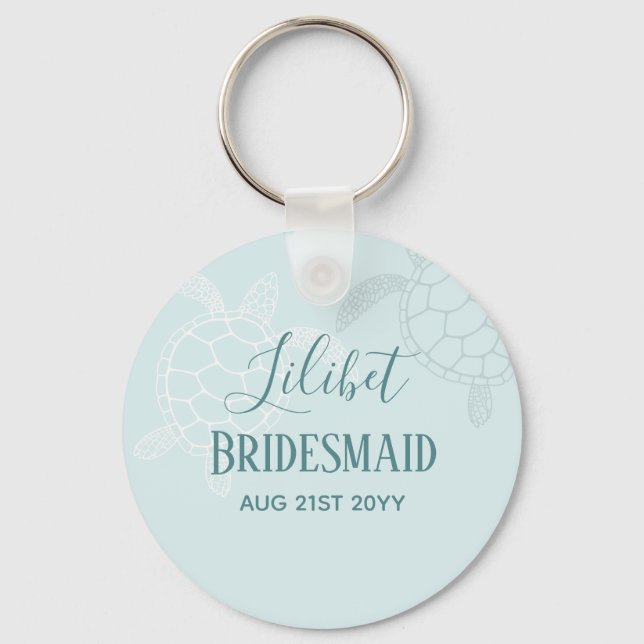 Sea Turtles Teal Turquoise Bridal Party Gift Key Ring (Front)